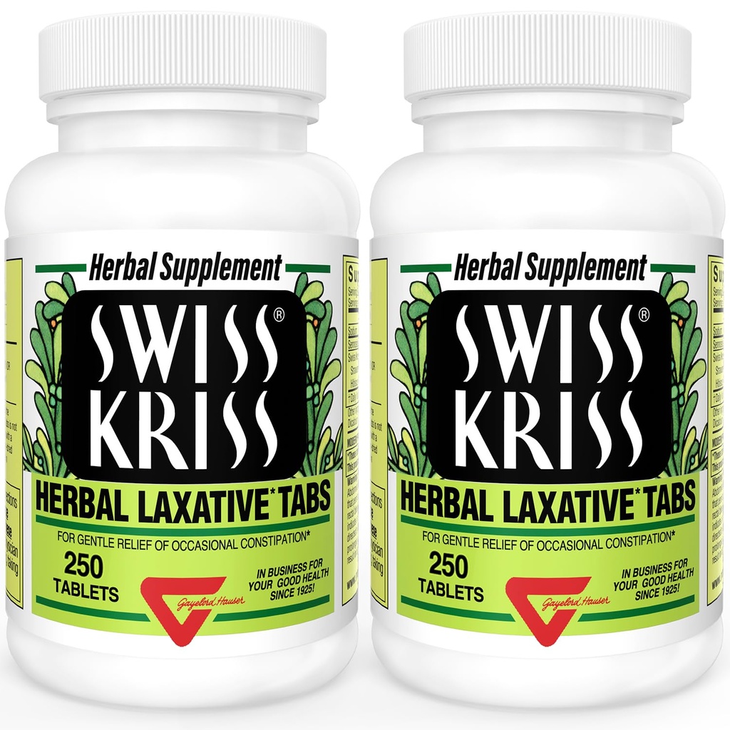 Suizo Kriss Herbal Laxative Tablets, Natural Laxatives for Constipation Relief, Senna Laxative, 250 tablets, (Pack of 2)