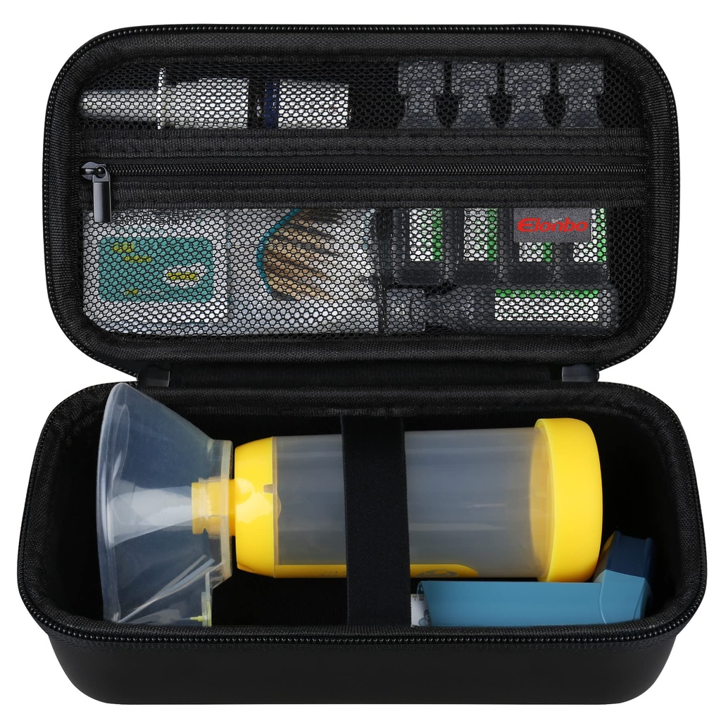 Caso de carga de Elonbo para Asma Inhaler, Inhaler Spacer para niños y adultos, Máscaras, Inhaler Holder Asthma Travel Organize Bag, Pocket Fits Alergy Meds, Ventolin Inhaler, Black (Case Only)