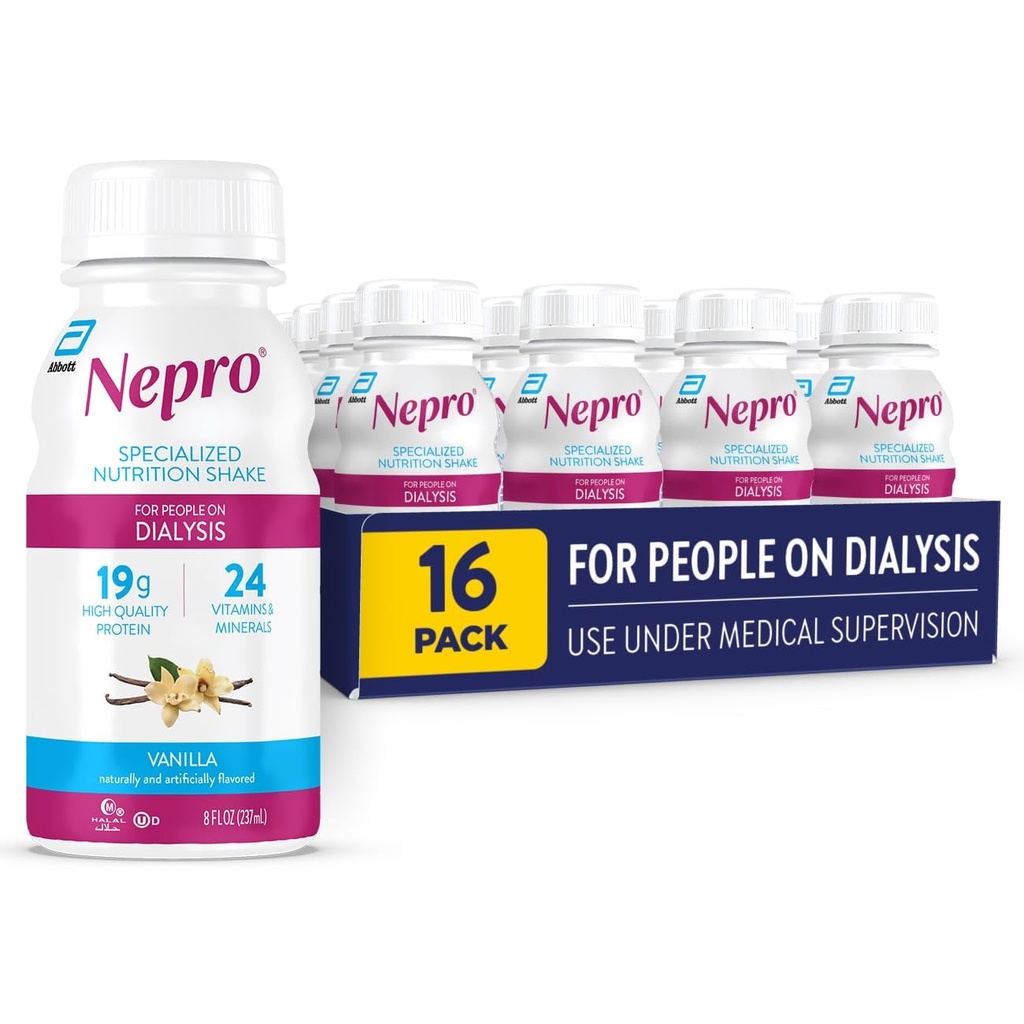Afeitado de Nutrición Nepro para Personas en Diálisis, 19g Proteína, 420 Calories, Vainilla, 8 fl oz, Pack de 16
