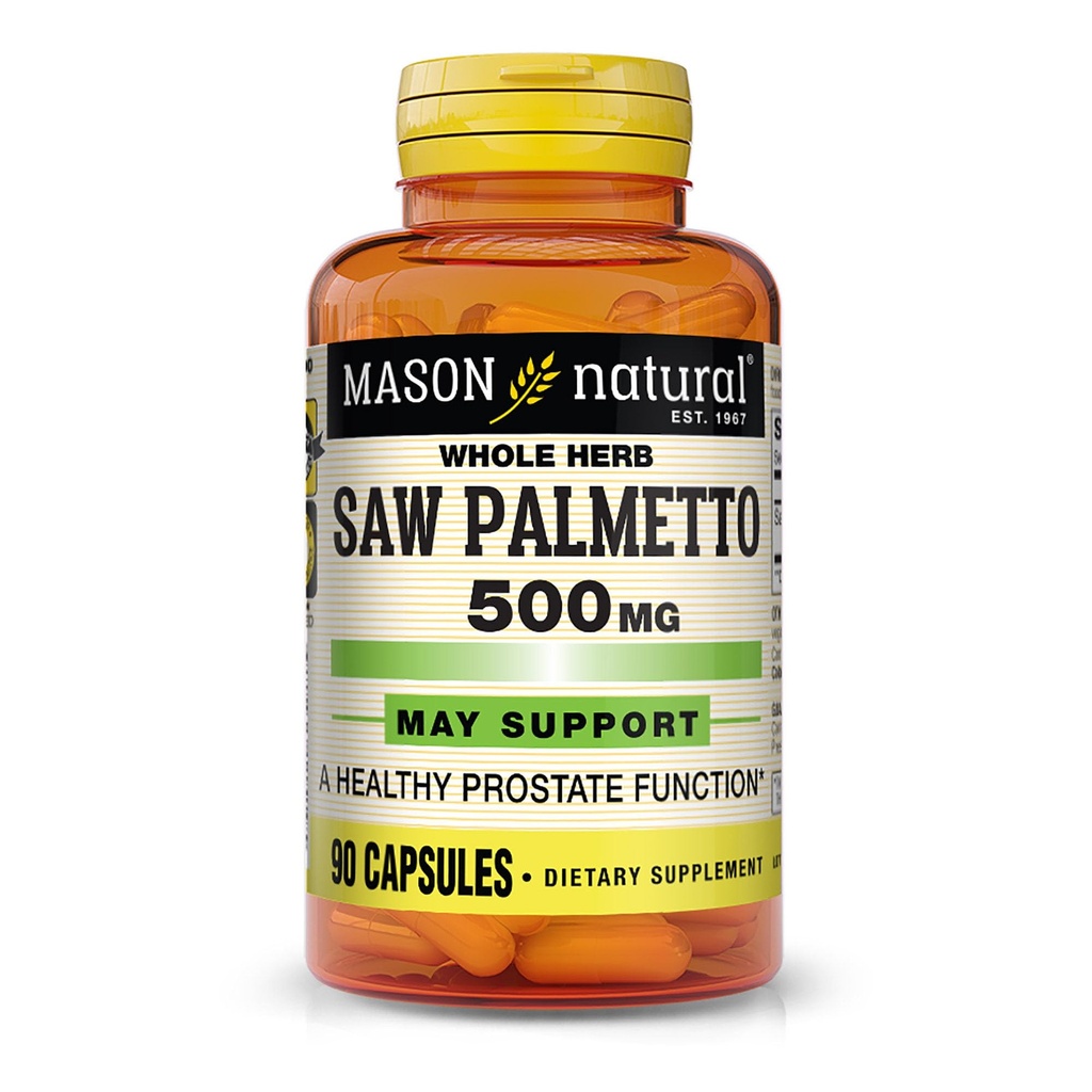 MASON NATURAL Saw Palmetto 500 mg, soporta la función de salud de próstata y orina, 90 cápsulas