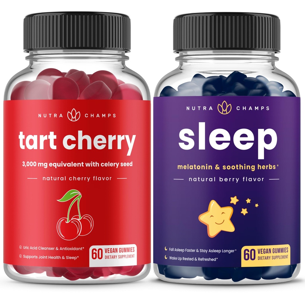 NutraChamps Tart Cherry &amp; Sleep Gummies Bundle ← Muscle completo &amp; Sleep Support