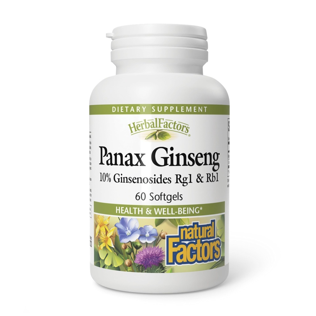 HerbalFactors por Factores Naturales, Panax Ginseng, promueve la resistencia al estrés diario y un bienestar saludable, 60 softgels (60 porciones)