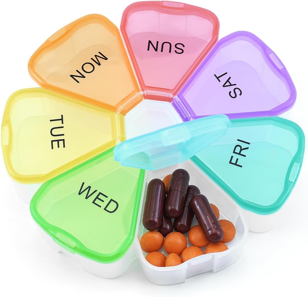 Quacc Cute Organizador semanal de píldoras Viaje 7 Días Caja de píldoras redondas portátiles Pill Container Medcine Holder para grandes medicamentos de aceite de vitaminas