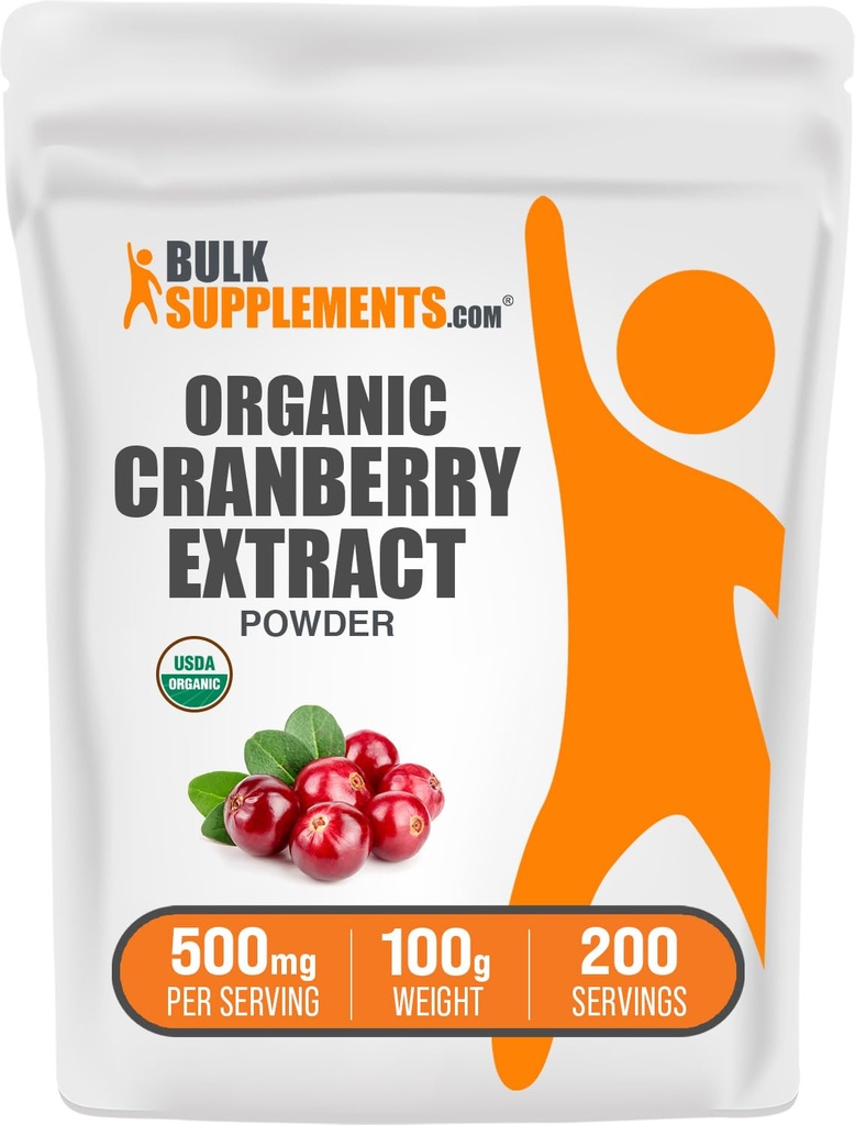 BulkSupplements.com Polvo de Extracto de Arándano Orgánico - Polvo de Sabor de Arándano Orgánico, Fuente de Vaccinium Macrocarpon Fruit - Vegan & Gluten Gratis, 500 mg por Serving, 100g (3.5 oz) (Pack of 1)