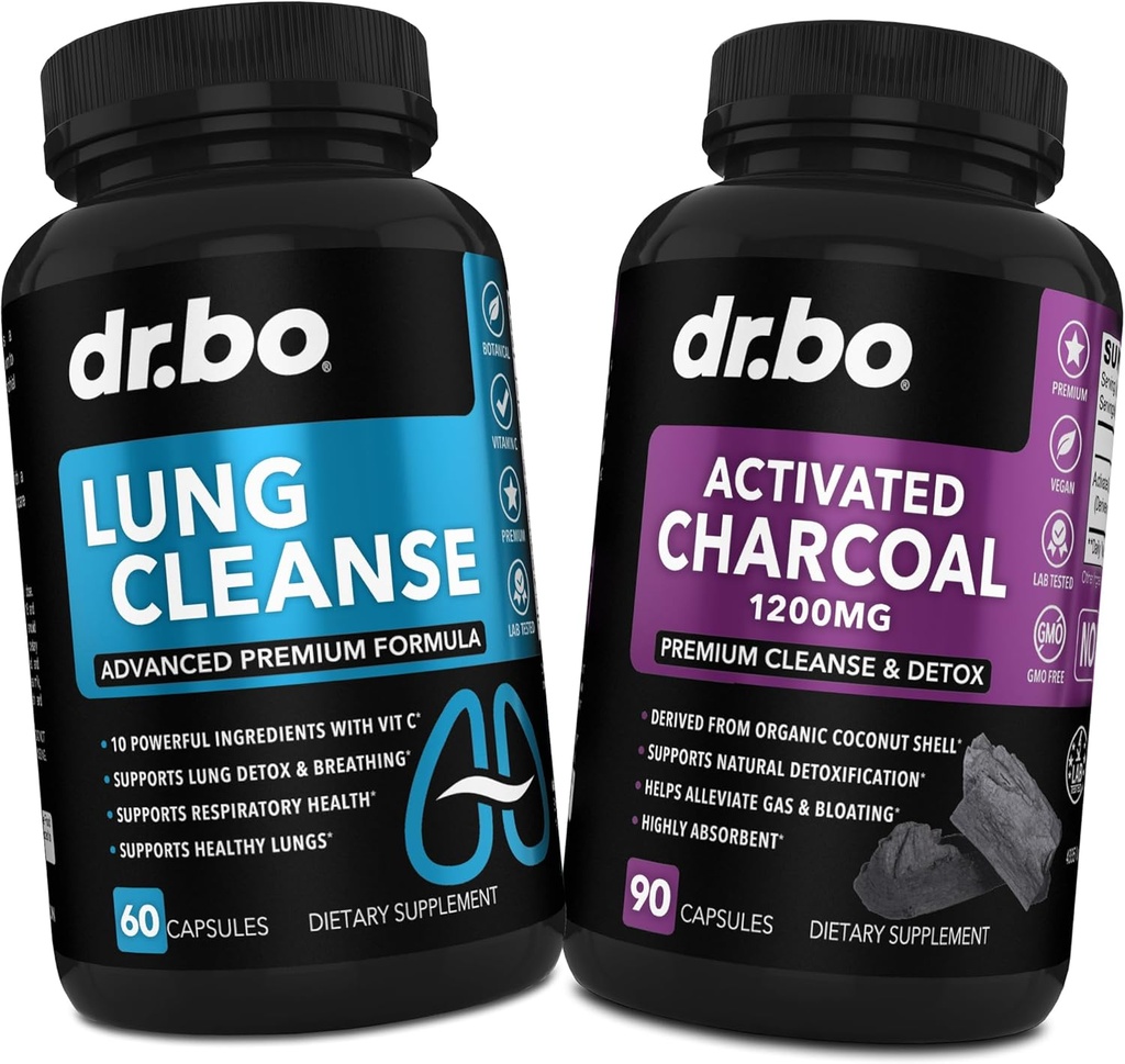 Lung Cleanse " Activated Cápsulas de carbón - Suplementos respiratorios " Píldoras orgánicas de carbón de coco para gas estomacal y apoyo a la ruborización - Detox herbal para pulmones, salud bronquial " .