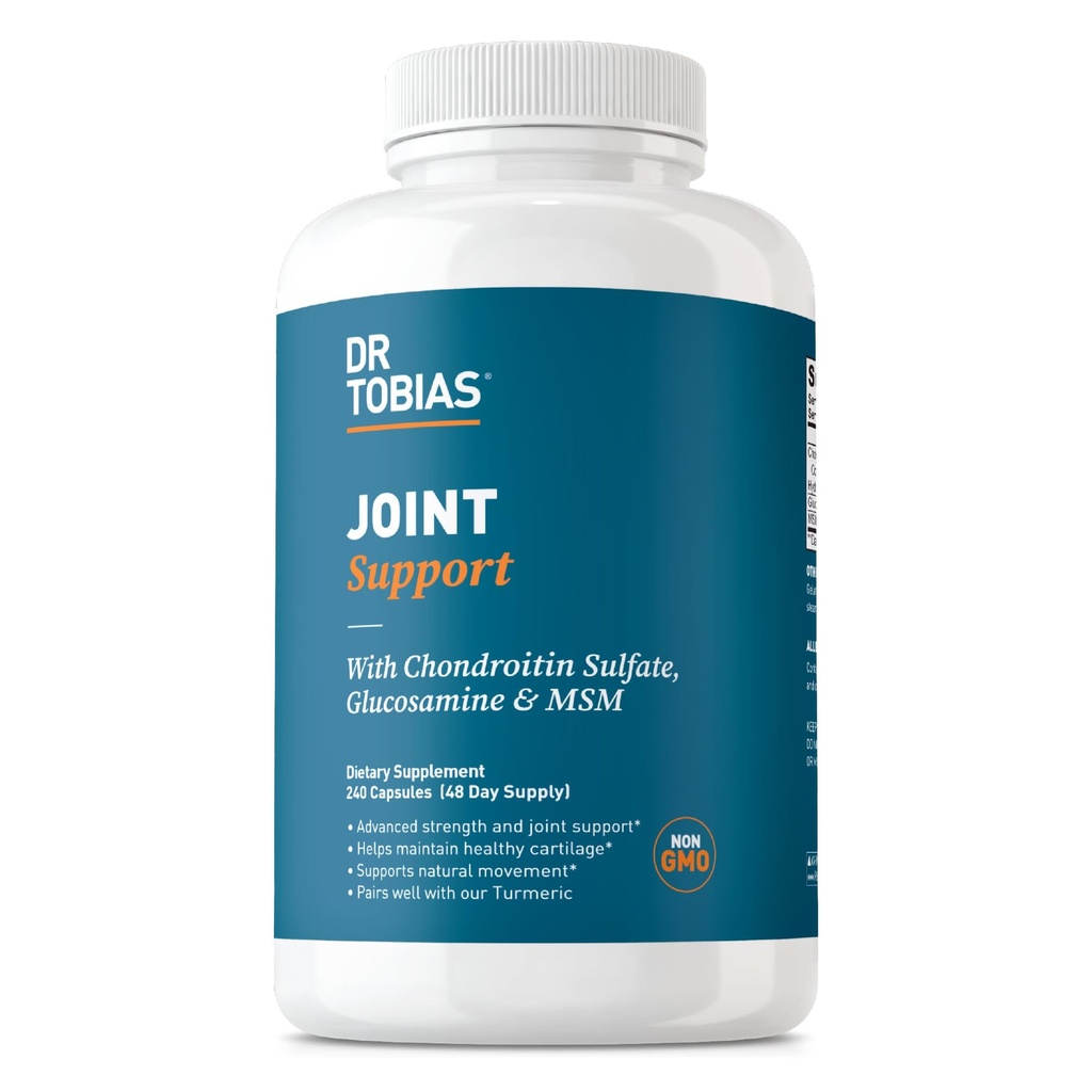 Dr. Tobias Joint Support Suplemento con Glucosamine Chondroitin MSM, admite tejidos conectivos, función y flexibilidad, suplementos conjuntos de fuerza adicional para hombres y mujeres, 240 cápsulas