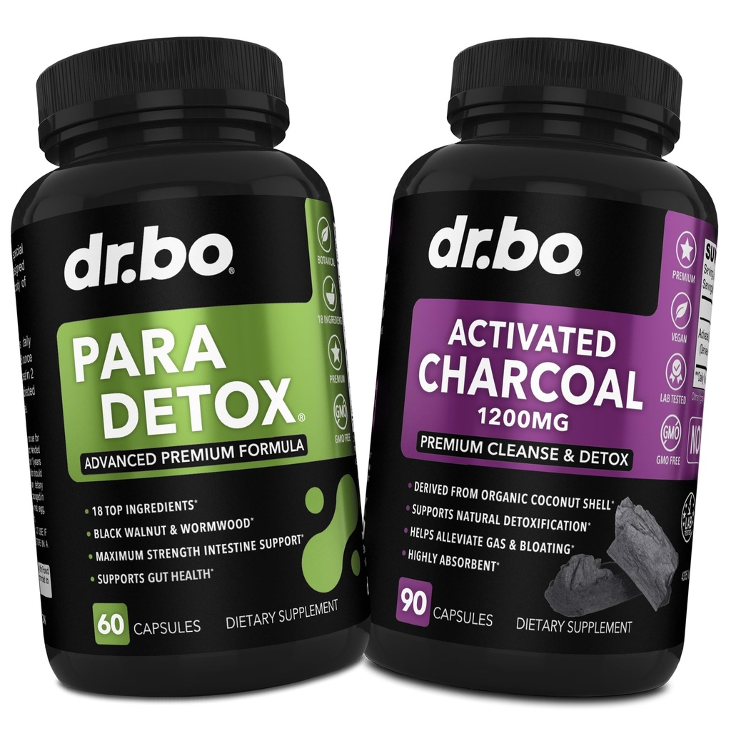 Body Detox Cleanse & Charcoal Capsules - Intestinal Digestive Support Suplementos para Stomach Gut Health - Pro Gut Health Intestine Supplement Binder Stomach - Wormwood Black Walnut Complex & Cloves