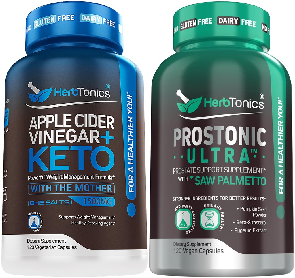 Herbtonics Apple Cider Vinegar Capsules Plus Keto BHB ← Fat Burner &amp; Weight Loss Suplemento para Hombres - Prostate Support Suplemento para la Salud de los Hombres ← con Saw Palmetto Beta Sitosterol