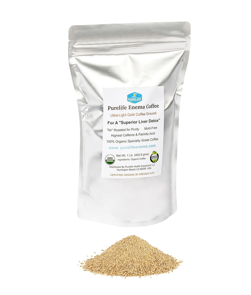 Café enema puro - 1 Lb Organic Ultra LIght "Gold" Enema Café- laboratorio de terceros probado -Contaminante gratis - Grado de especialidad Pre-Ground - Gerson aceptado para la detoxificación superior del hígado