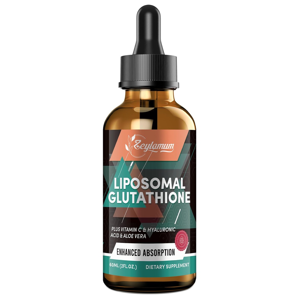 2000MG Liposomal Glutathione Liquid Drops, Ultra High Absorption, Natural Detoxification, Immune System & Skin Supprot*, L-Glutathione, Vitamina C ' Hyaluronic Acid, Capsules Alternative, 2.02 OZ