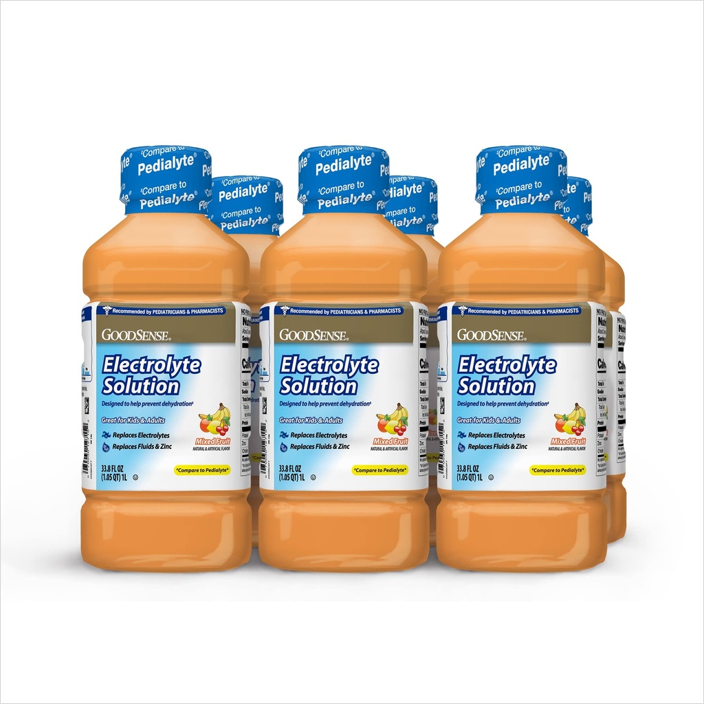 Solución electrolítica de frutas mixtas GoodSense - Reemplaza electrolitos, fluidos " zinc para adultos, bebida de hidratación para la deshidratación, 33.8 onzas fluidas (Pack of 6)