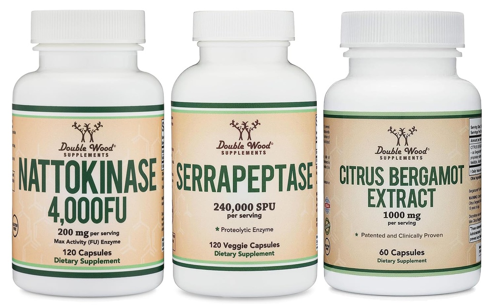 Suplemento de Nattokinase (120 cápsulas), Serrapeptase (120 cápsulas), Citrus Bergamot (60 cápsulas)