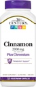 21st Century 2000 mg Cinnamon Plus Chromium Vegetarian Capsules (120 Conde), Suplementos de canela Apoyo Metabolismo saludable, Gluten-Free, Non-GMO, No Añadido Preservatives or Artificial Flavors