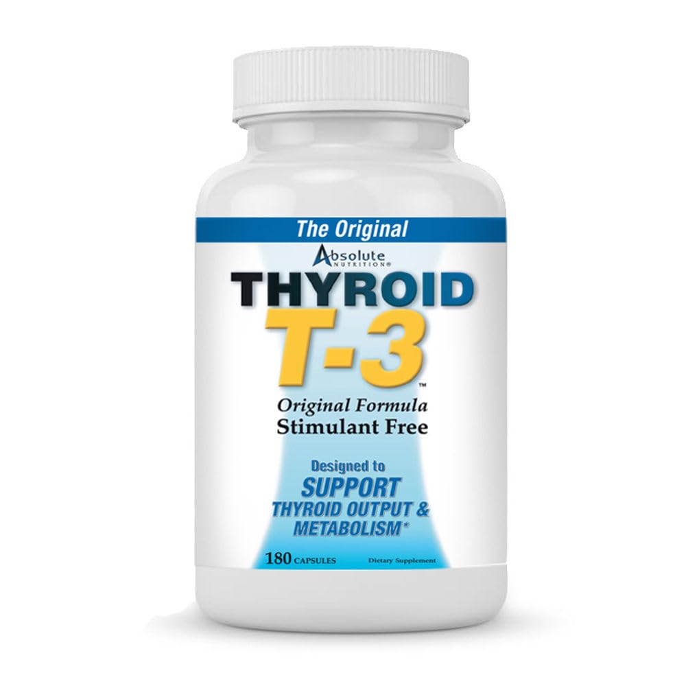 Absolute Nutrition Thyroid T-3 Radical Metabolic Booster, Energy & Focus Unflavored Thyroid Support Formula Capsules, Natural Metabolism Booster, Support Healthy Thyroid Function, 180 Capsules