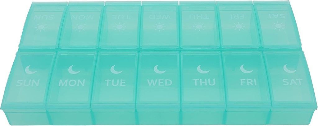 7 Días Píldora semanal AM Organizador, ShysTech Caja de gran pill Caja 2 Hora Un día para píldoras/Medicación/Suplementos/Vitamin (Green)