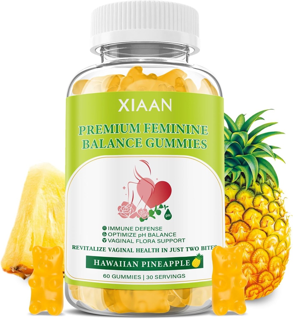 Equilibrio Femenino Premium Gummies para la Salud Inmunitaria de las Mujeres, Gummies Hawaiana Pineapple Apoyo PH Balance & Vaginal Health, Vegan, Gluten-Free, 60 Gummies