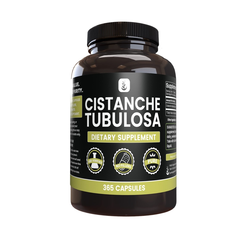 Ingredientes originales puros Cistanche Tubulosa (365 cápsulas) No hay magnesio ni artillería de arroz, siempre puro, lab Verified