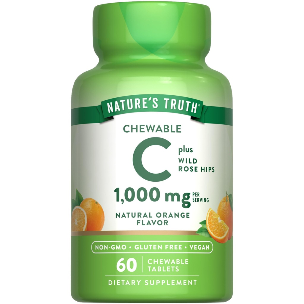Verdad Chewable Vitamina C con Rose Hips TENIDO 1000 mg TENED 60 Tablets TEN Vegan, Non-GMO & Gluten Free Supplement