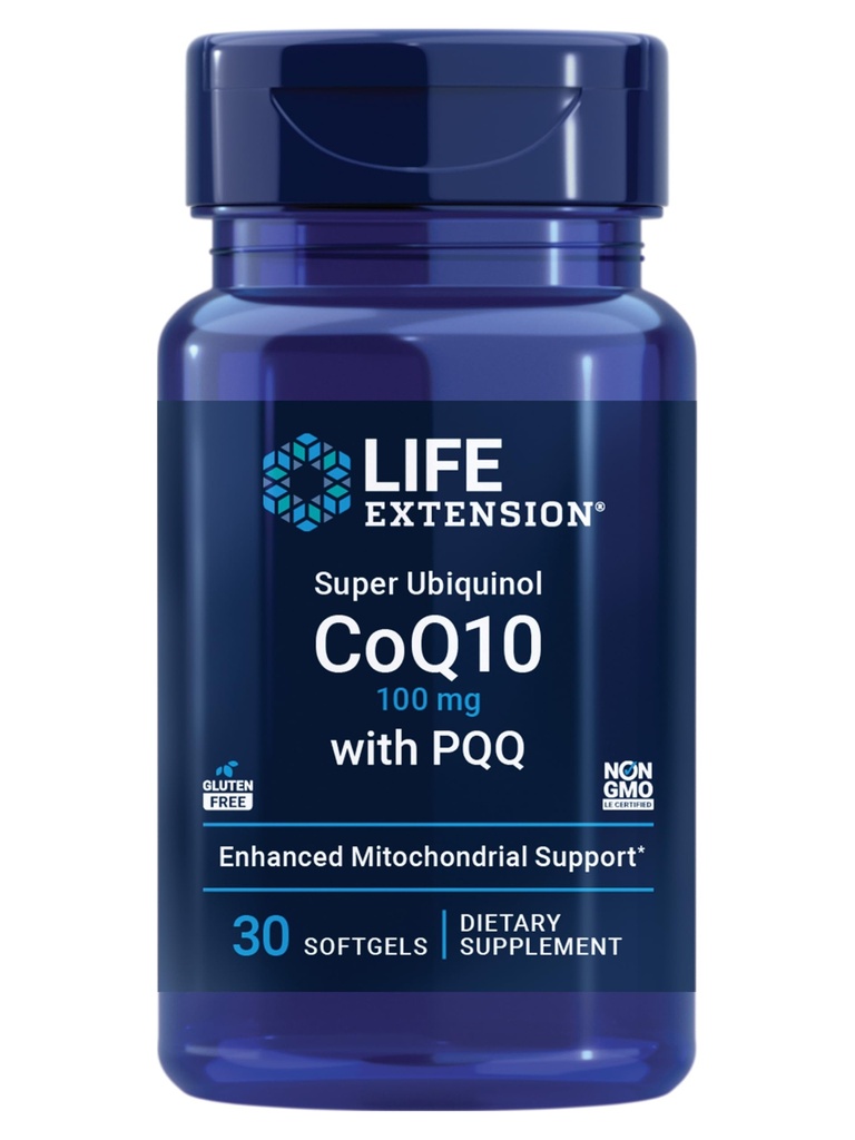 Super Ubiquinol CoQ10 con PQQ, coenzima Q10, Quinona pirroloquinolina, Suplemento de Salud del Corazón, Absorción Máxima, 100 mg, No GMO, Libre de gluten, 30 softgeles