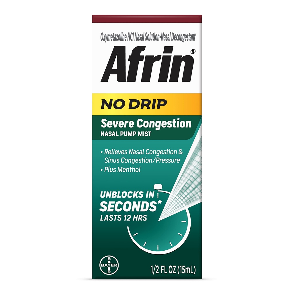 Afrin No Drip Severe 12 horas Nasal Decongestant Pump Mist - 0,5 onzas