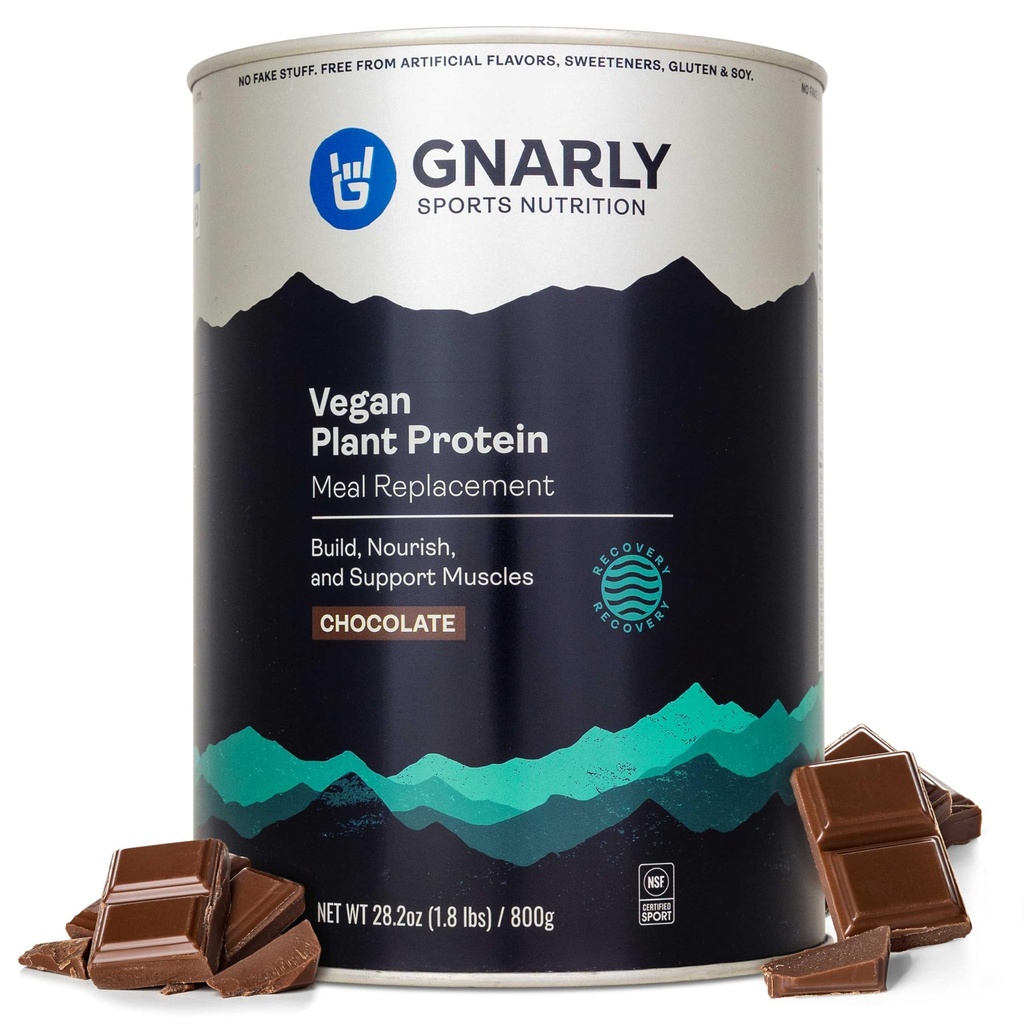 Nutrición Gnarly Proteína vegetal vegana – Polvo de proteína vegana de chocolate, certificado deportivo NSF – Reemplazo de carne, Boost nutricional diario – Polvo libre de lactosa – Chocolate, 28,2 oz