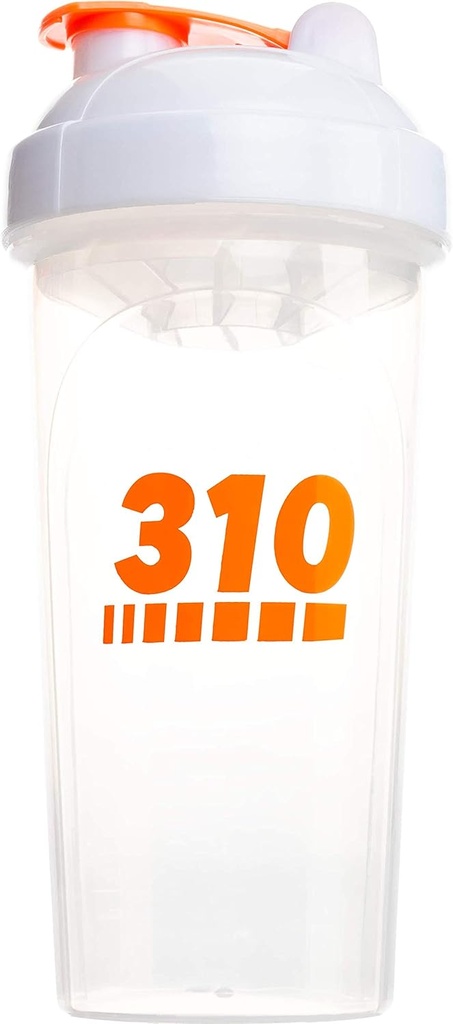 310 Nutrición Protein Shaker Bottle Meal Reemplazo Blender Copa para mezclar pólvoras de proteínas, Lemonade Mix, y Pre Workout (Clear w/White Lid)