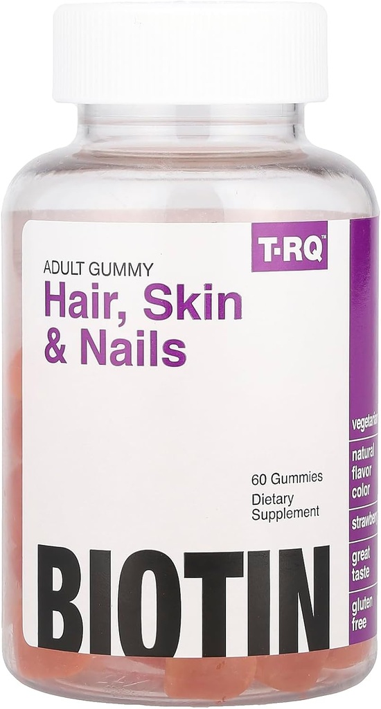 T.RQ Hair, Skin & Nails Gummy Dietary Supplement, Natural Strawberry, 60 Cuenta