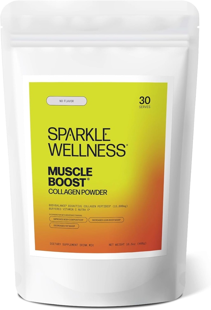 Muscle Boost (No Flavor) [30-Serves] Silencioso Collagen Suplemento Polvo con Hidrolyzed BODYBALANCE Collagen Peptides & Buffered Vitamin C tención mejora la composición corporal