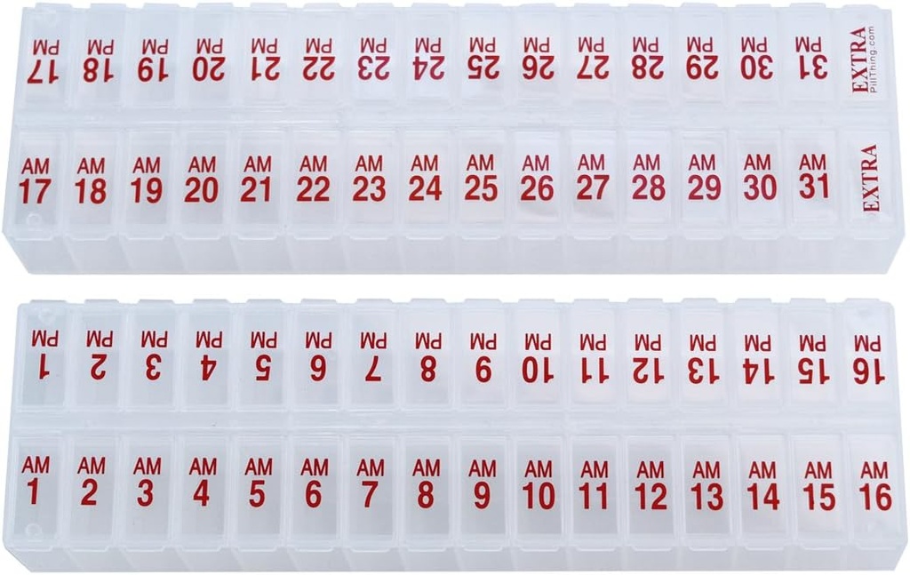 Twice-a-Day Monthly Pill Box Planner Set - AM &amp; PM Medication Organizer for 31 Days! Set Contiene 2 Organizadores para un mes. (Clear - 31 Día AM/PM -1 Pack)