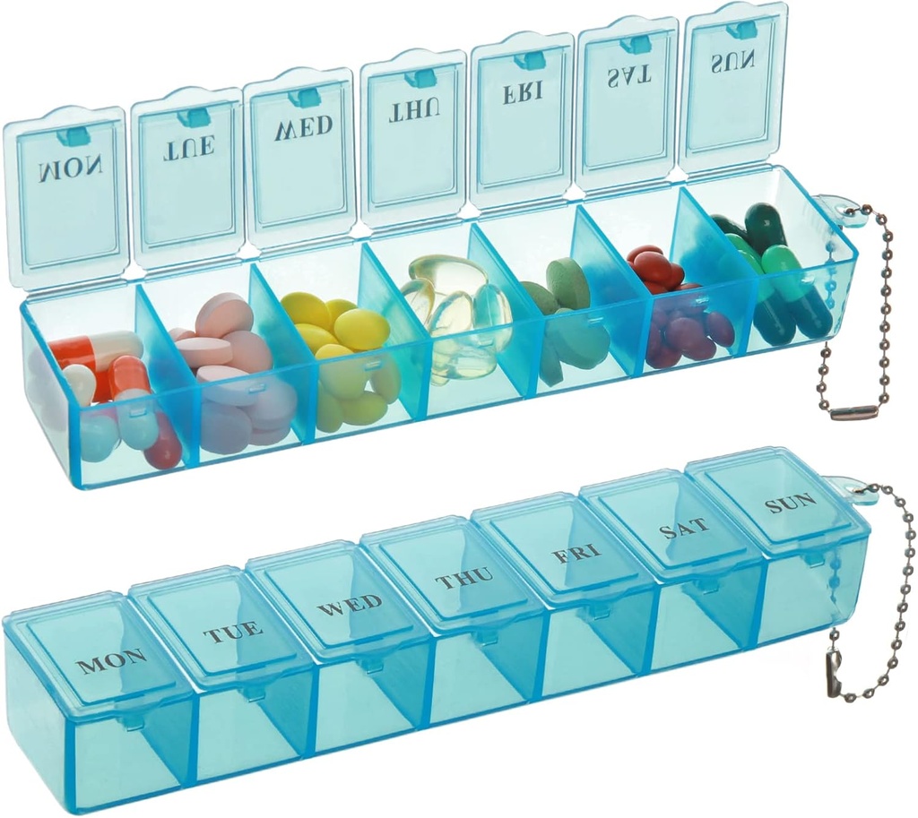 2 Pack organizador semanal de píldoras, gran caja de 7 días Caja de medicina de caso de vitaminas diarias,Contenedores de píldoras para suplementos de medicina