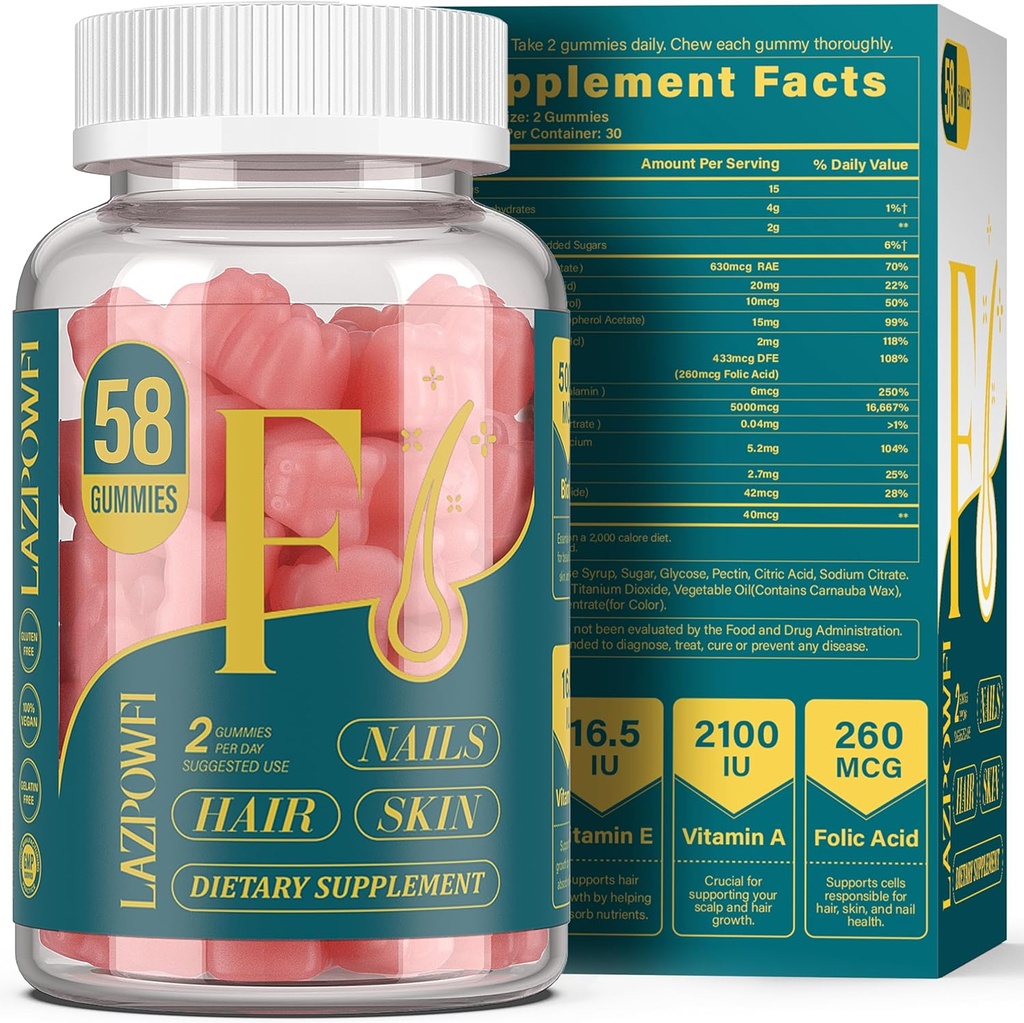 Biotina Gummies para el cabello, la piel y las uñas - Vitaminas para el cabello para las mujeres, 10,000mcg Max Strength Vitamin B7 para el crecimiento del cabello y uñas más fuertes,203