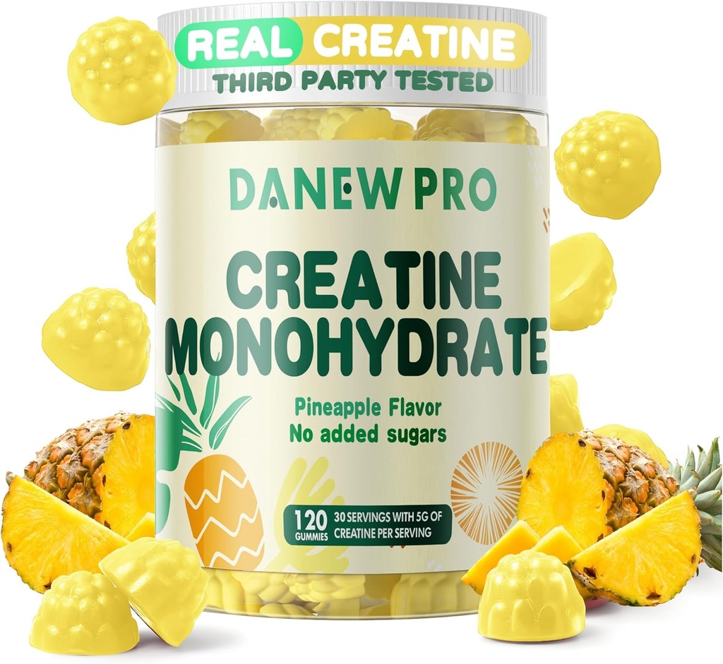 Cretina Monohydrate Gummies for Men ' Women, Creatine Monohydrate for Muscle Strength, Muscle Builder, Energy Boost, Pre-Workout Supplement(120 Count)-Pineapple Flavor.