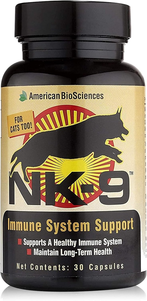 NK-9, AHCC Suplemento para perros & gatos - Suplemento dietético para el sistema de apoyo inmunológico - Hecho para las defensas inmunitarias de mascotas - 30 cápsulas, 250 mg/capsule
