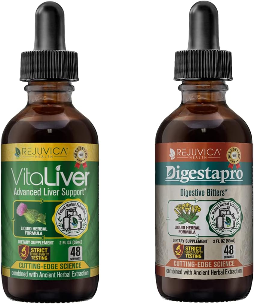 Rejuvica Health VitaLiver &amp; DigestaPro - Advanced Liver &amp; Digestion Support - Envío líquido para una mejor absorción - Milk Thistle, Chanca Piedra, Artichoke, Dandelion &amp; More!