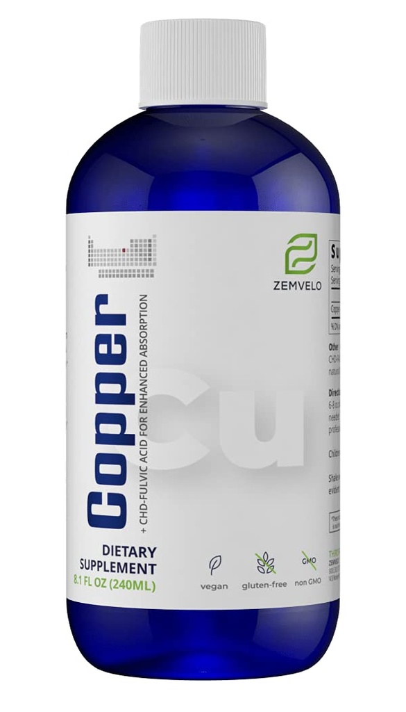Liquid Ionic Chelated Copper ← Elixir natural para el tejido conectivo saludable ¦ Healthy Hair, Skin, Nails & Collagen ¦ Healthy Iron Levels ← Mood Balance  3 Month Supply