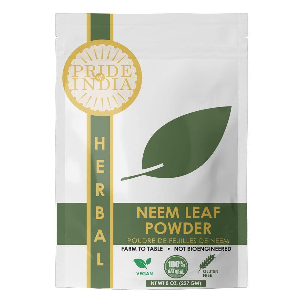 Pride Of India ← Natural Neem/Margosa Herb Powder 8 oz (227 gm) Silencio Nutrient-Rich Superfood Silencio Añadir a Smoothies, Juices " Dips  Bitter, Earthy " Astringent Taste ← 100% Natural Vegan, Gluten-Free