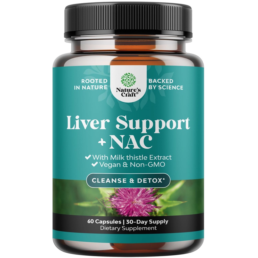 Liver Support NAC Suplemento con Leche para la limpieza del hígado Detox " Reparación - N Acetyl Cysteine Suplemento para la limpieza del hígado con Turmeric, Choline, Dandelion " L-Glutathione - 60 Cuenta