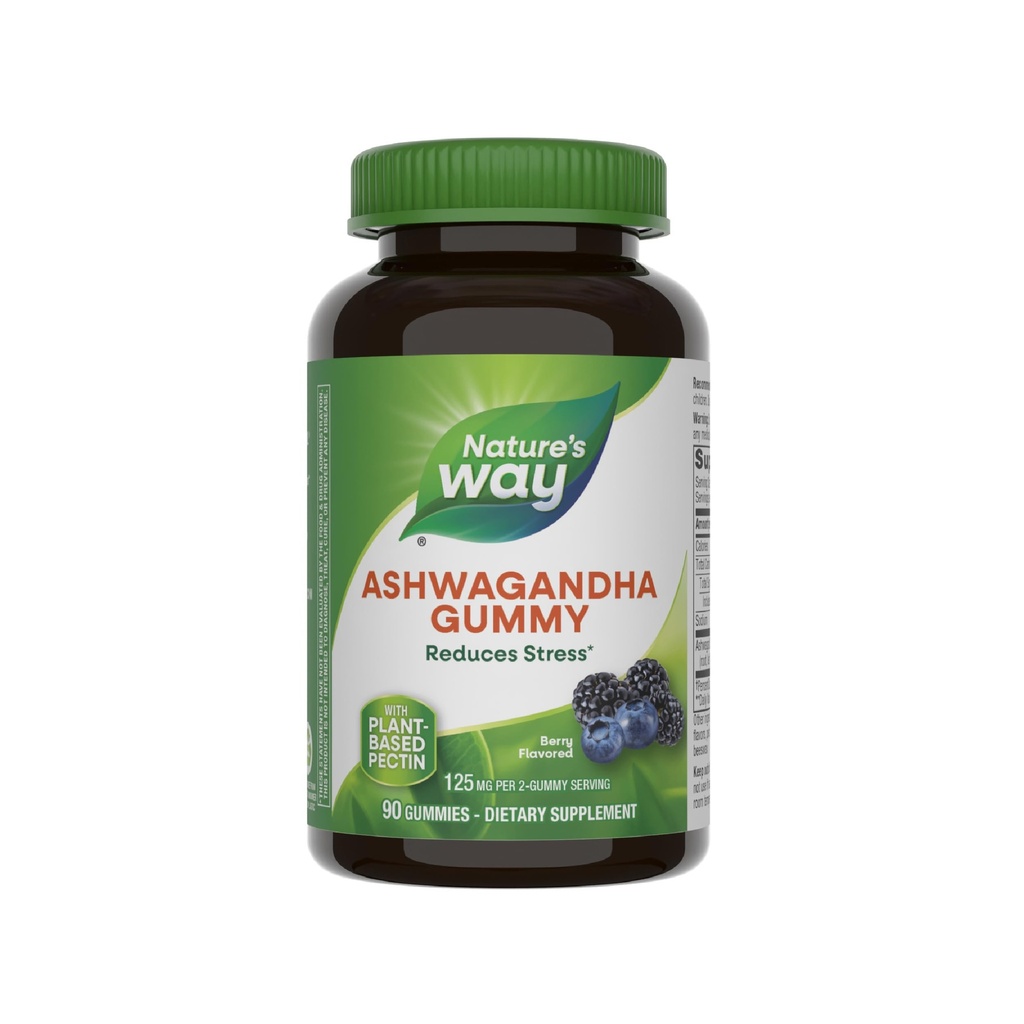 Camino de la Naturaleza Ashwagandha Gummies, Reducir el estrés con hierba adaptogénica*, 125 mg Por 2 tripmmy Serving, Berry Flavored, 90 Gummies (Packaging May Vary)