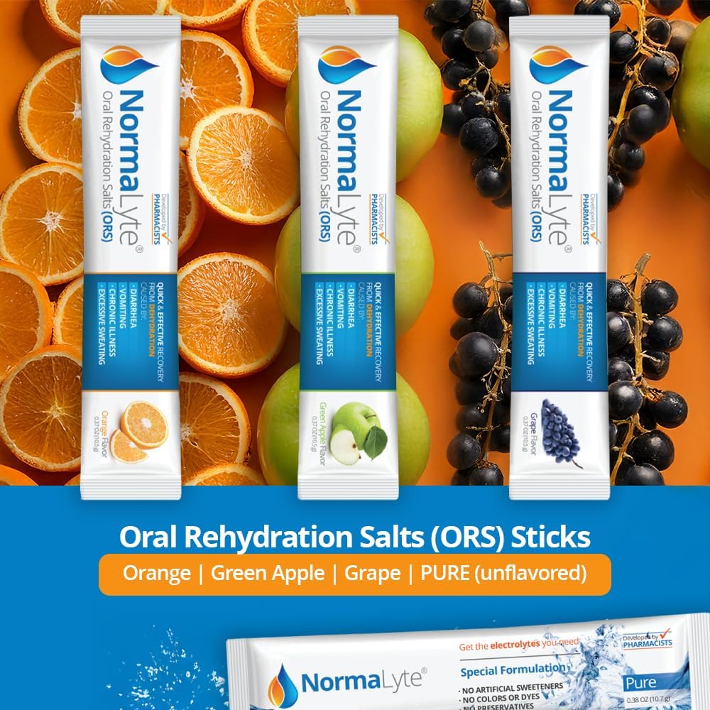 NormaLyte Oral Rehydration Salts- Helps Dietary Management of POTS Syndrome Symptoms-1 Pouches - 30 Sticks (Yields 500mL per Pack)-Pure soportar suplementos de energía, suplemento de potasio, recuperación de de deshidratación
