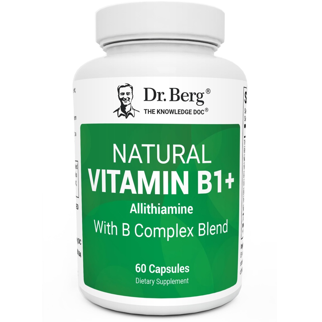 Dr. Berg Natural Vitamina B1 B6 Complejo B12 - Allithiamine Vitamin B1 Suplemento con 8 Complejo de Vitamina B Esencial para Hombres y Mujeres incluyendo Thiamin, Niacin, Folate, Magnesio &amp; Más - 60 cápsulas