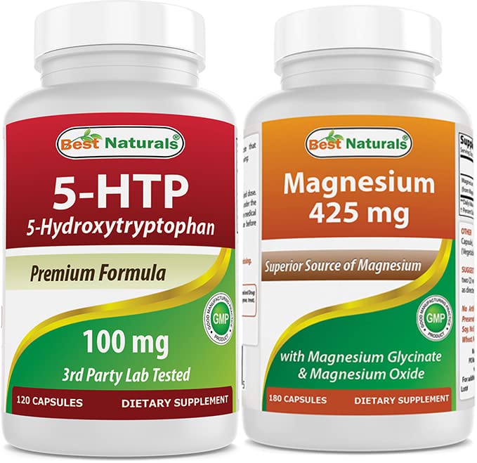 Mejores Naturales 5-HTP (5-hidroxitryptofan) 100 mg &amp; Magnesium Glycinate 425 mg