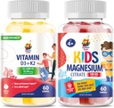 Magnesio Gummies para niños & Vitamina D3 K2 Gummies 5000 UI - Immune & Bone Support - Suplemento Gummy de vitamina D libre de azúcar - Alta absorción, Vegan, Gluten-Free Gummies para adultos