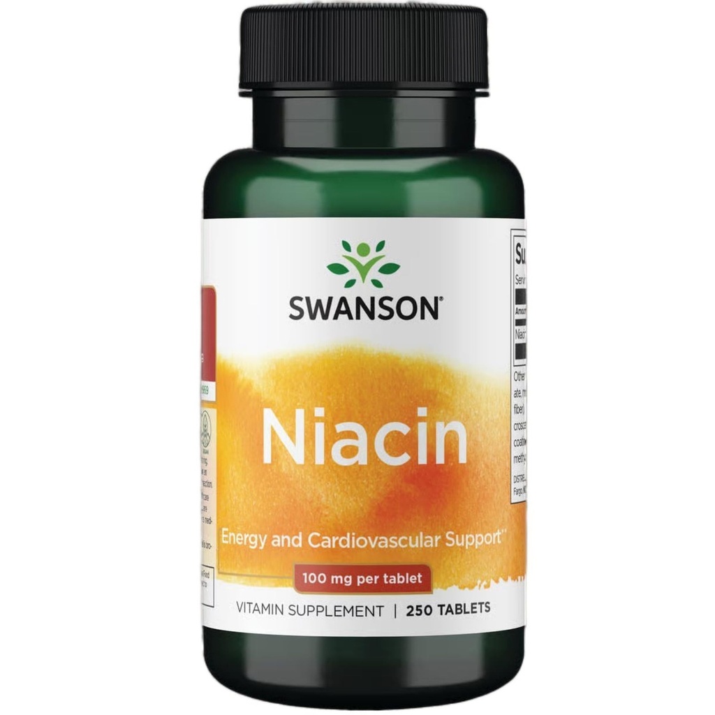 Swanson Niacin (Vitamin B3) - Suplemento de vitaminas Apoyo a la salud del corazón y el metabolismo del carbohidrato - promueve la producción de energía natural - (250 Tabletas, 100 mg NE Cada uno)
