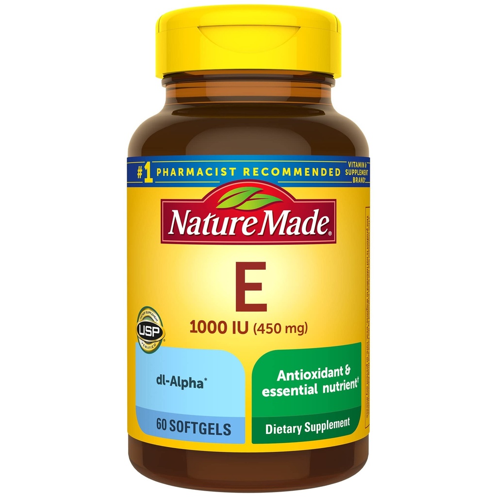 Nature Made Vitamin E 450 mg (1000 IU) dl-Alpha Softgels, 60 Count for Antioxidant Support (Pack of 3)
