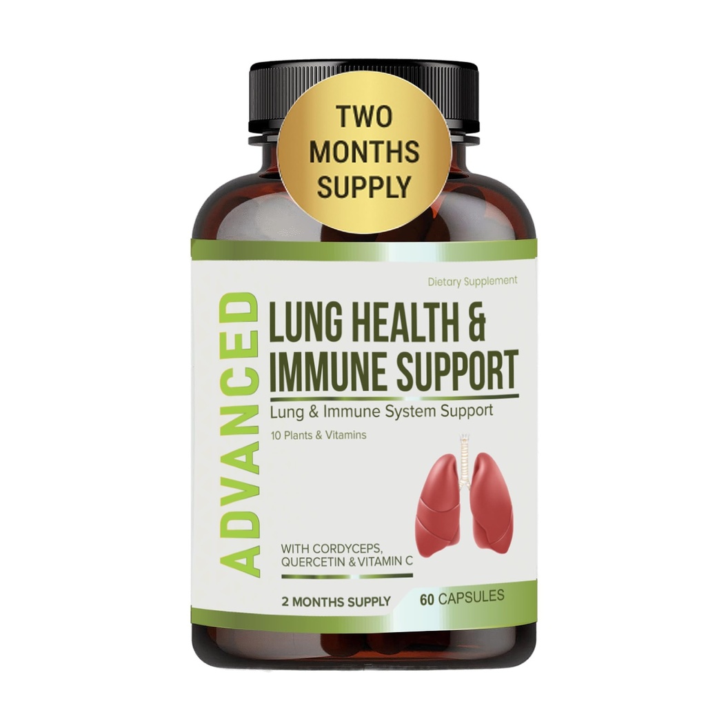 Lung Health &amp; Immune Support Supplement - Lung Cleanse and Detox With Immunity Vitamins For Better Lungs, Immune Defense, Clear Lungs & Deep Breathing including Quercetin & Cordyceps. Suministro de dos meses