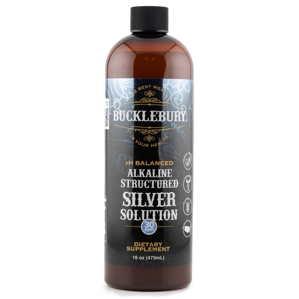 Bucklebury Silver Solution Liquid 30ppm - pH Balanced Natural Alkaline Estructurado Colloidal Silver Liquid para Immune Support &amp; Global Health - Gluten Free Colloidal Drops for Adults &amp; Pets - 16 Oz