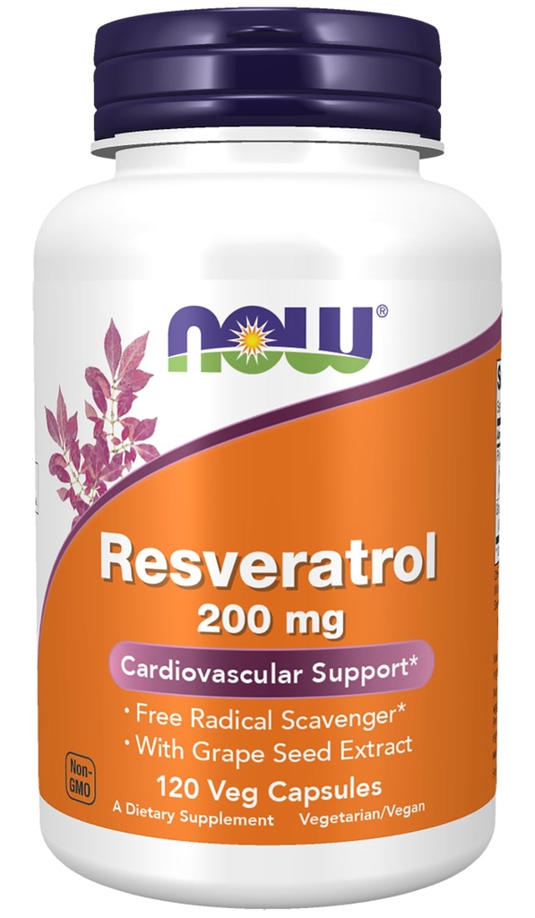 AHORA Suplementos, Resveratrol natural 200 mg con extracto de vino tinto, 120 cápsulas de veg