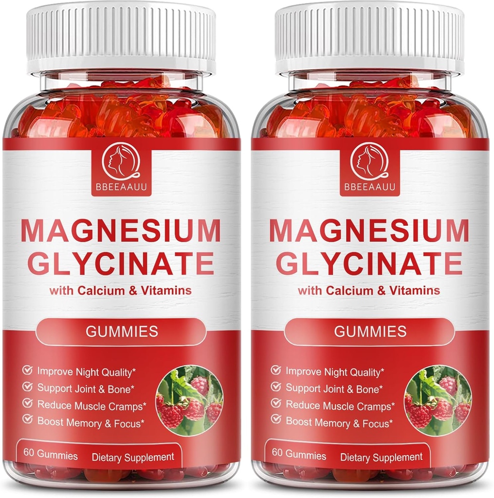 2 Pack Magnesio Glycinate Gummies for Women & Men - Calcium Gummies, Magnesium Supplement Complex with Malate, Potassium - Sugar Free