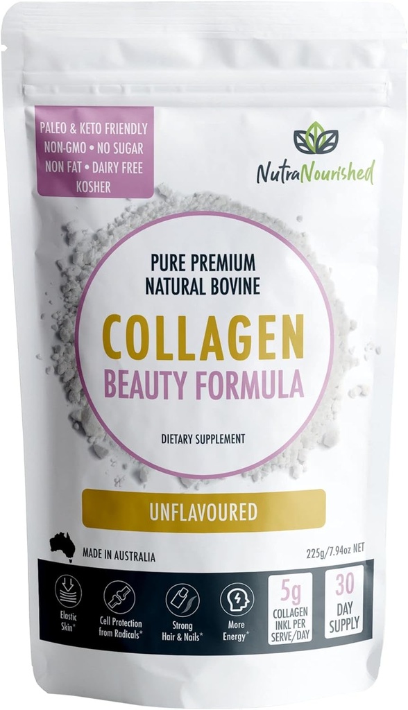 Collagen Beauty Formula Unflavored - The Secret to Glowing and Youthful Skin - Colagen Peptides for Skin Health - Healthy Aging Collagen Supplement (225g)