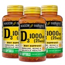 MASON NATURAL Vitamina D3 25 mcg (1000 UI), Bone &amp; Immune Support, de Fish Liver Oil, 60 Softgels (Pack of 3)